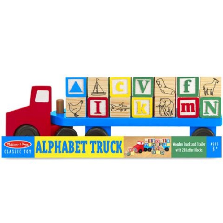 Melissa & Doug - Fa készség fejlesztő, betű szállító teherautó