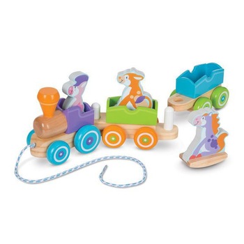 Set trenulet, din lemn cu animale, Melissa and Doug, multicolor Set trenulet, din lemn cu animale, Melissa and Doug, multicolor