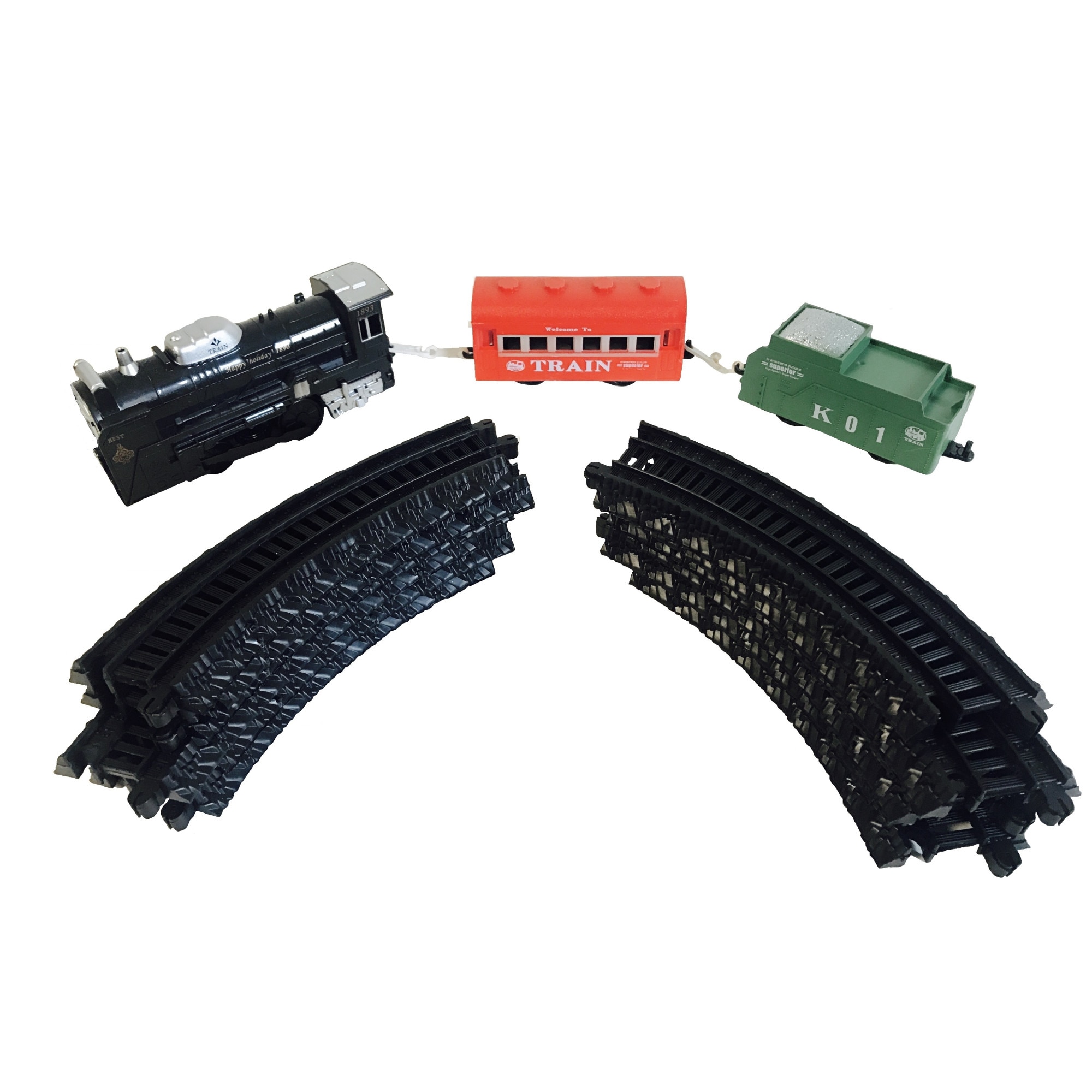 Set tren cu sina demontabila, locomotiva si 2 vagoane, sunet real, 15 piese