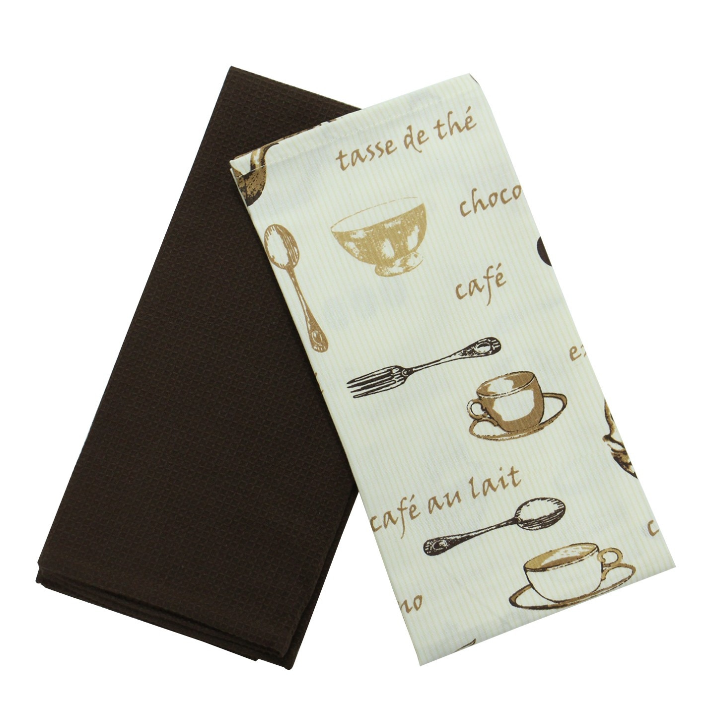 Prosop bucatarie iMKⓇ set 2 bucati, model cesti si boabe de cafea, bumbac, 70 x 50 cm, maro