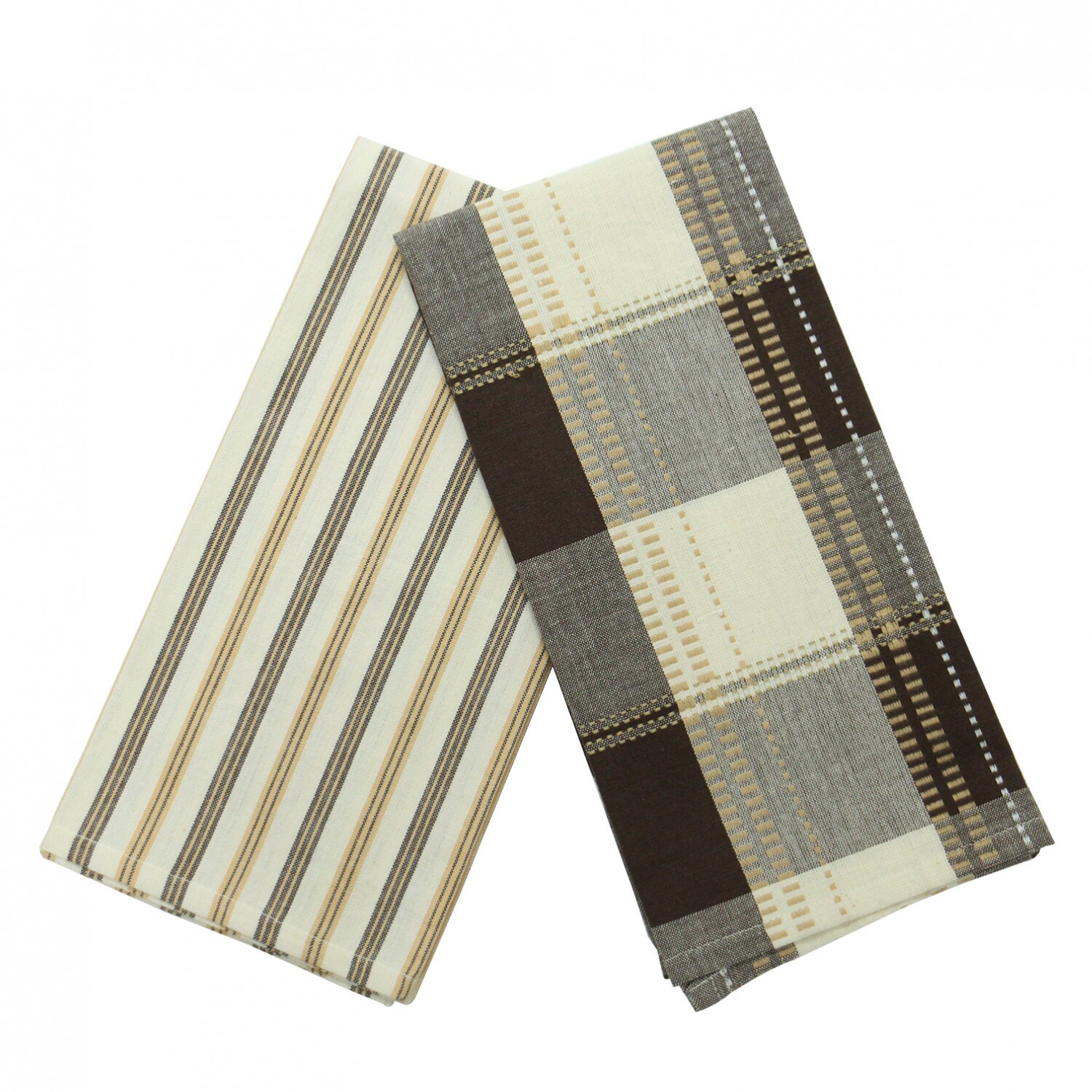 Prosop bucatarie iMKⓇ set 2 bucati, bumbac, model dungi si carouri, 70 x 50 cm, maro cu crem