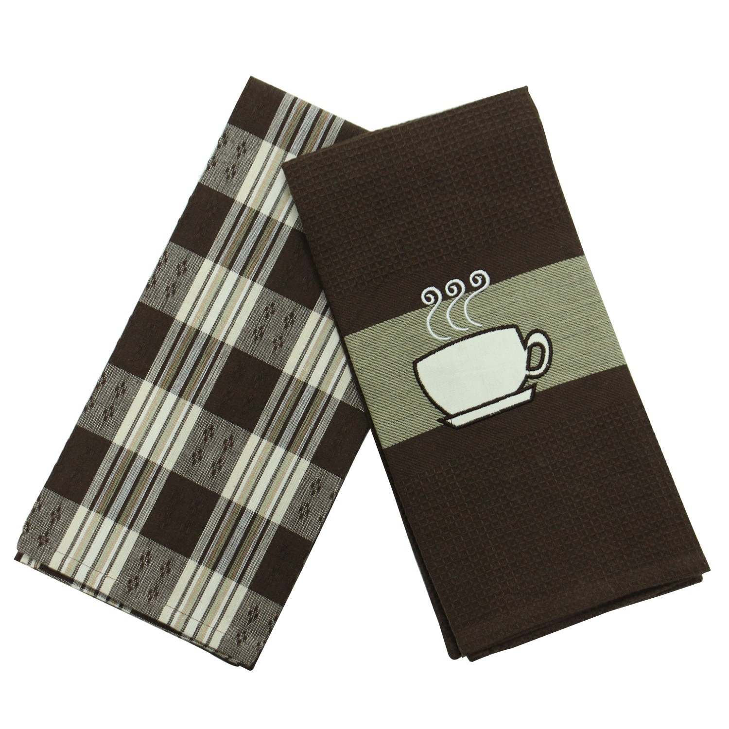 Prosop bucatarie iMKⓇ set 2 bucati, bumbac, model ceasca de cafea, 70 x 50 cm, maro