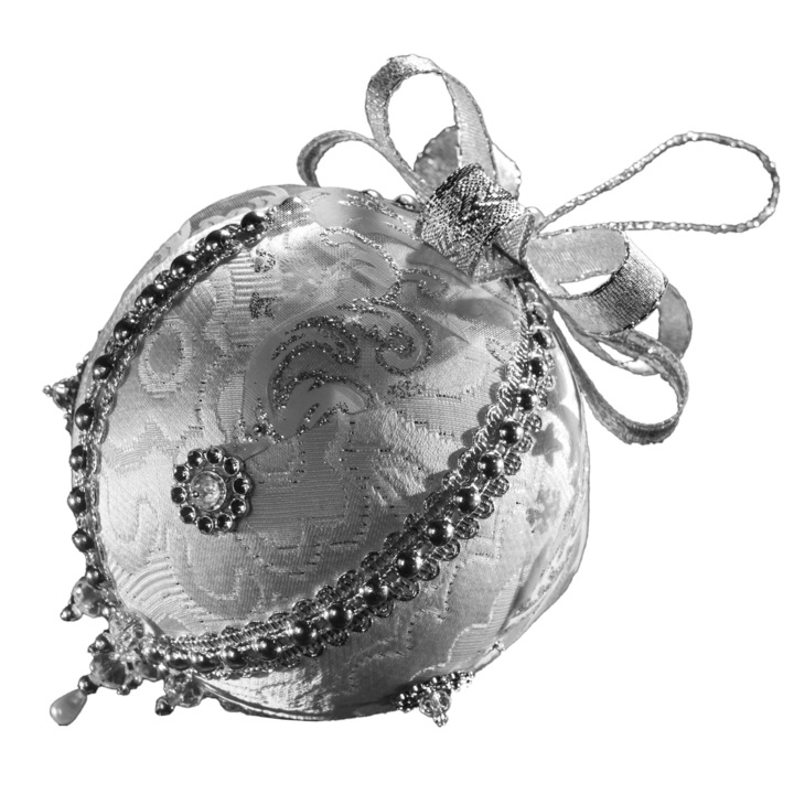 Glob de Craciun, textil, 12 cm, alb argintiu