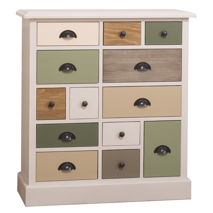 Comoda Szel-Mob cu 13 sertare, culoare multicolor, 100% lemn masiv, 90x35x97 cm