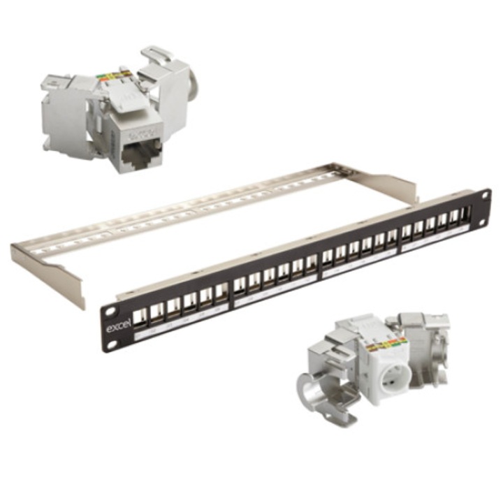 Patch panel FTP Excel Networking Cat 5e 24 porturi negru