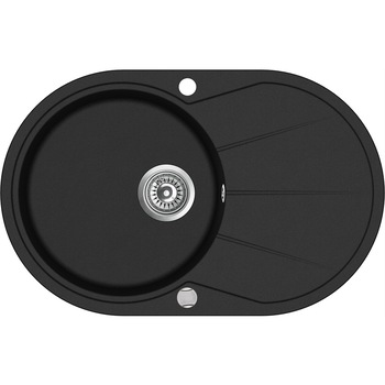 Chiuveta bucatarie Aquasanita, Clarus SR101-601AW rotunda cu picurator, silicsana, negru Chiuveta bucatarie Aquasanita, Clarus SR101-601AW rotunda cu picurator, silicsana, negru