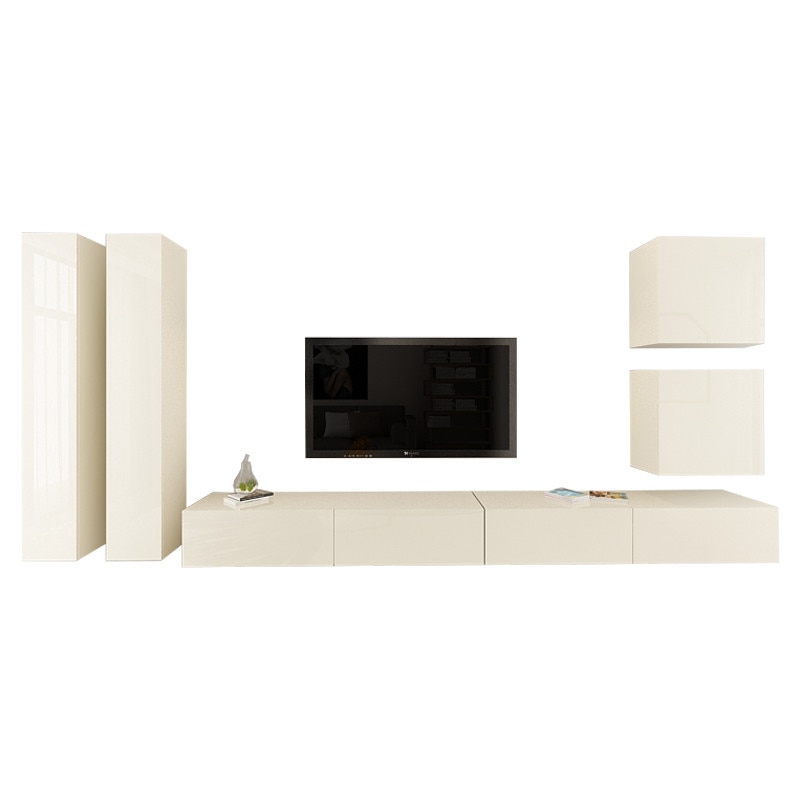 Set Mobila Living Modular Quadro 14 , MDF Lucios, CREM, Dimensiune 410 cm
