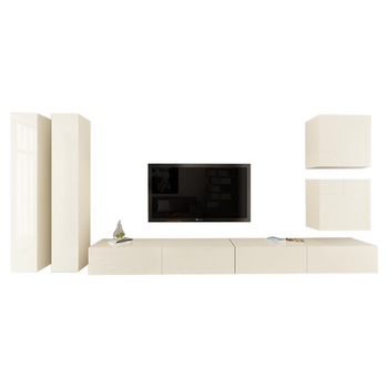 Set Mobila Living Modular Quadro 14 , MDF Lucios, CREM, Dimensiune 410 cm Set Mobila Living Modular Quadro 14 , MDF Lucios, CREM, Dimensiune 410 cm