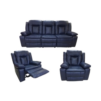 Set Piele Naturala, Ackerley Blue, Canapea 3 locuri cu 2 reclinere manuale si fotolii cu recliner manual Set Piele Naturala, Ackerley Blue, Canapea 3 locuri cu 2 reclinere manuale si fotolii cu recliner manual