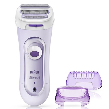 Aparat de ras pentru femei Braun LS5560 Lady Shaver Wet&Dry, timp de functionare fara fir de 40 de minute, 2 accesorii OptiTrim pentru scurtarea parului (4mm, 8mm) si un accesoriu OptiShave pentru indepartarea parului, violet pal