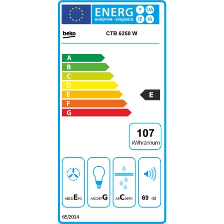 Hota incorporabila telescopica Beko CTB6250W, 1 motor, Putere de absorbtie 420 mc/h, 59.8 cm, Alb