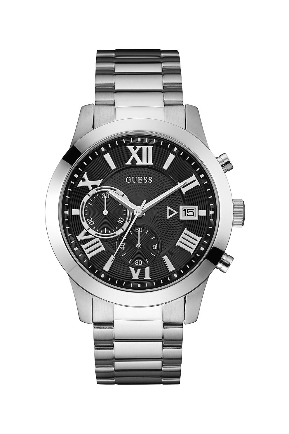 Guess, Ceas cronograf cu bratara metalica, Argintiu