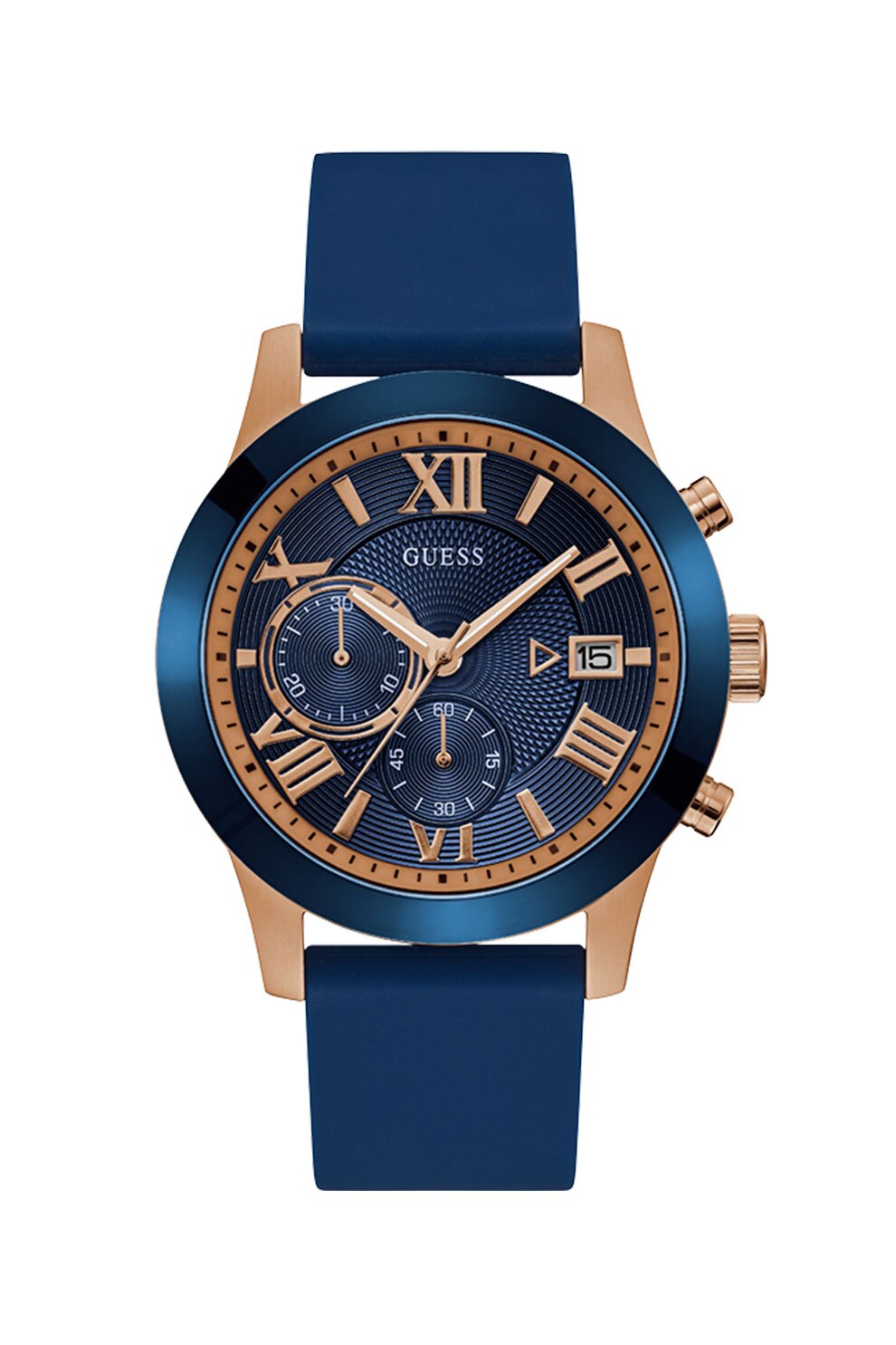 Guess, Ceas cronograf cu cadran texturat, Albastru inchis