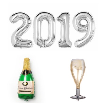 Set Baloane Petrecere Revelion 2019, argintiu, 105 cm Set Baloane Petrecere Revelion 2019, argintiu, 105 cm