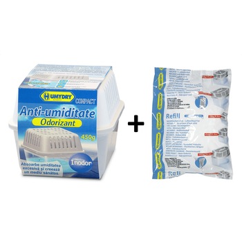 Pachet Promo Absorbant de umiditate Humydry Compact 2x450g (Aparat Inodor 450g + Rezerva 450g Inodor inclusa) Pachet Promo Absorbant de umiditate Humydry Compact 2x450g (Aparat Inodor 450g + Rezerva 450g Inodor inclusa)