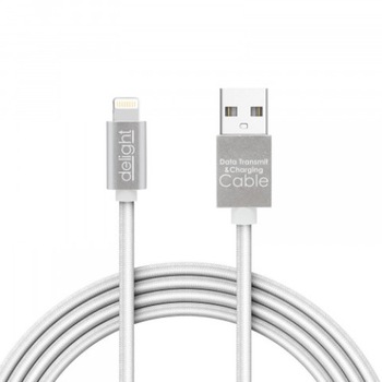 Cablu pentru incarcare si transfer de date microUSB, Delight, iluminare LED - rosu, invelis special anti-incolacire, lungime 1m, curent maxim 1A, culoare argintiu Cablu pentru incarcare si transfer de date microUSB, Delight, iluminare LED - rosu, invelis special anti-incolacire, lungime 1m, curent maxim 1A, culoare argintiu