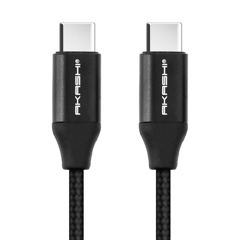 Cablu impletit AKASHI USB-C la USB-C, 1m, 3A - incarcare rapida, Black