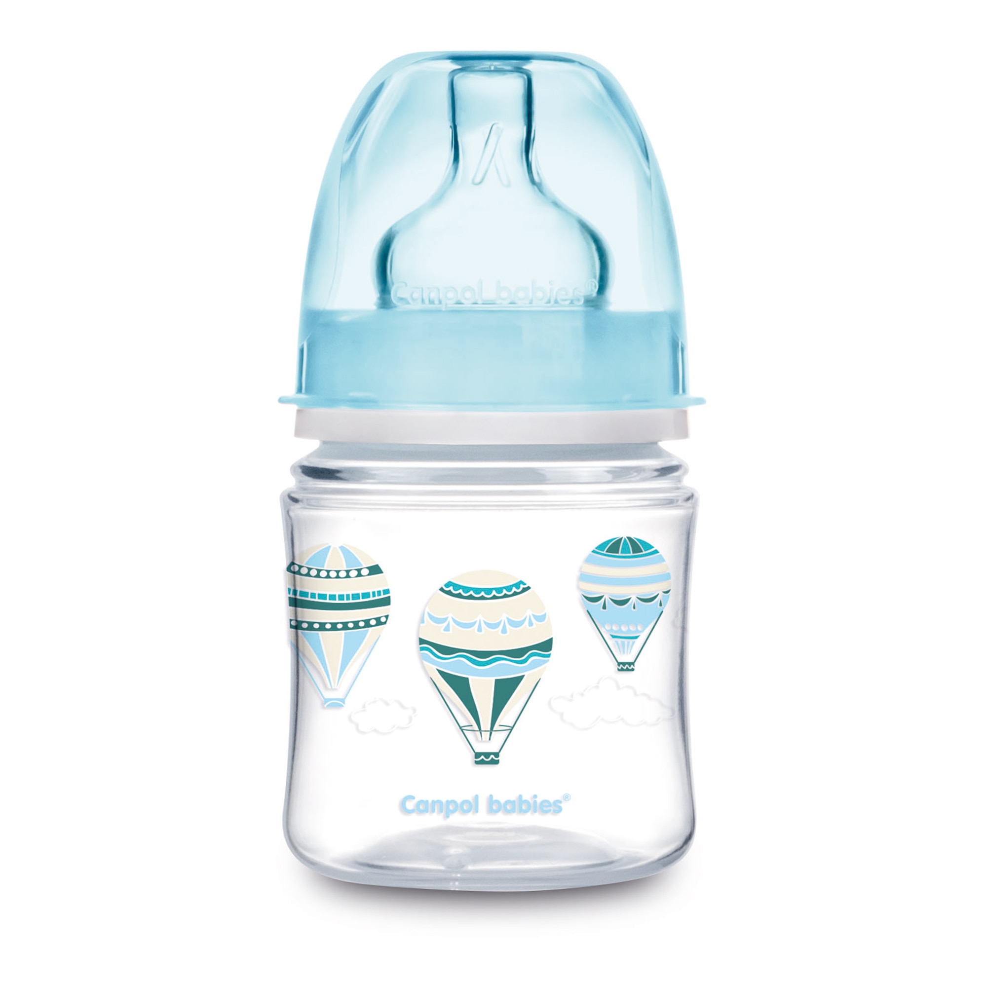 Biberon anticolici gat larg, Canpol babies®, polipropilena, 120 ml, “In The Clouds”, bleu