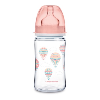 Biberon anticolici gat larg, Canpol babies®, polipropilena, 240 ml, “In The Clouds”, roz Biberon anticolici gat larg, Canpol babies®, polipropilena, 240 ml, “In The Clouds”, roz