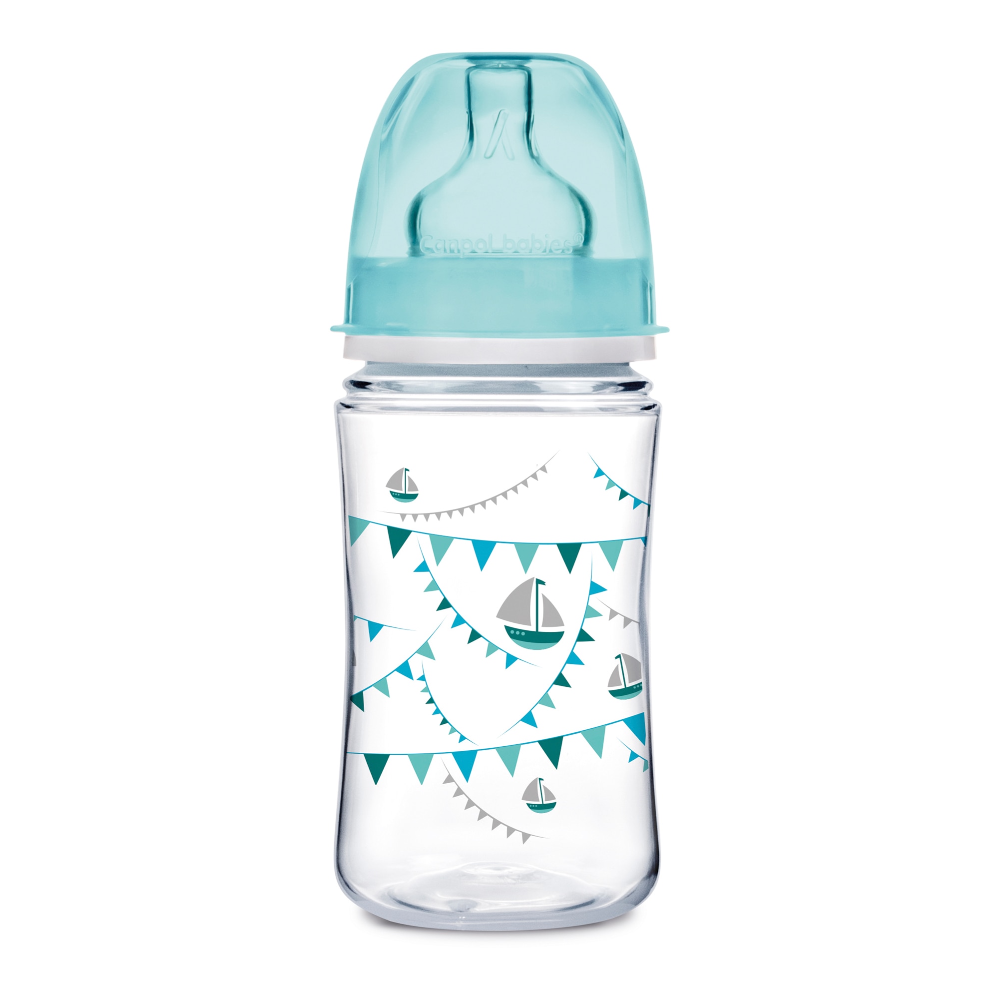 Biberon anticolici gat larg, Canpol babies®, polipropilena, 240 ml, “Let's Celebrate”, bleu