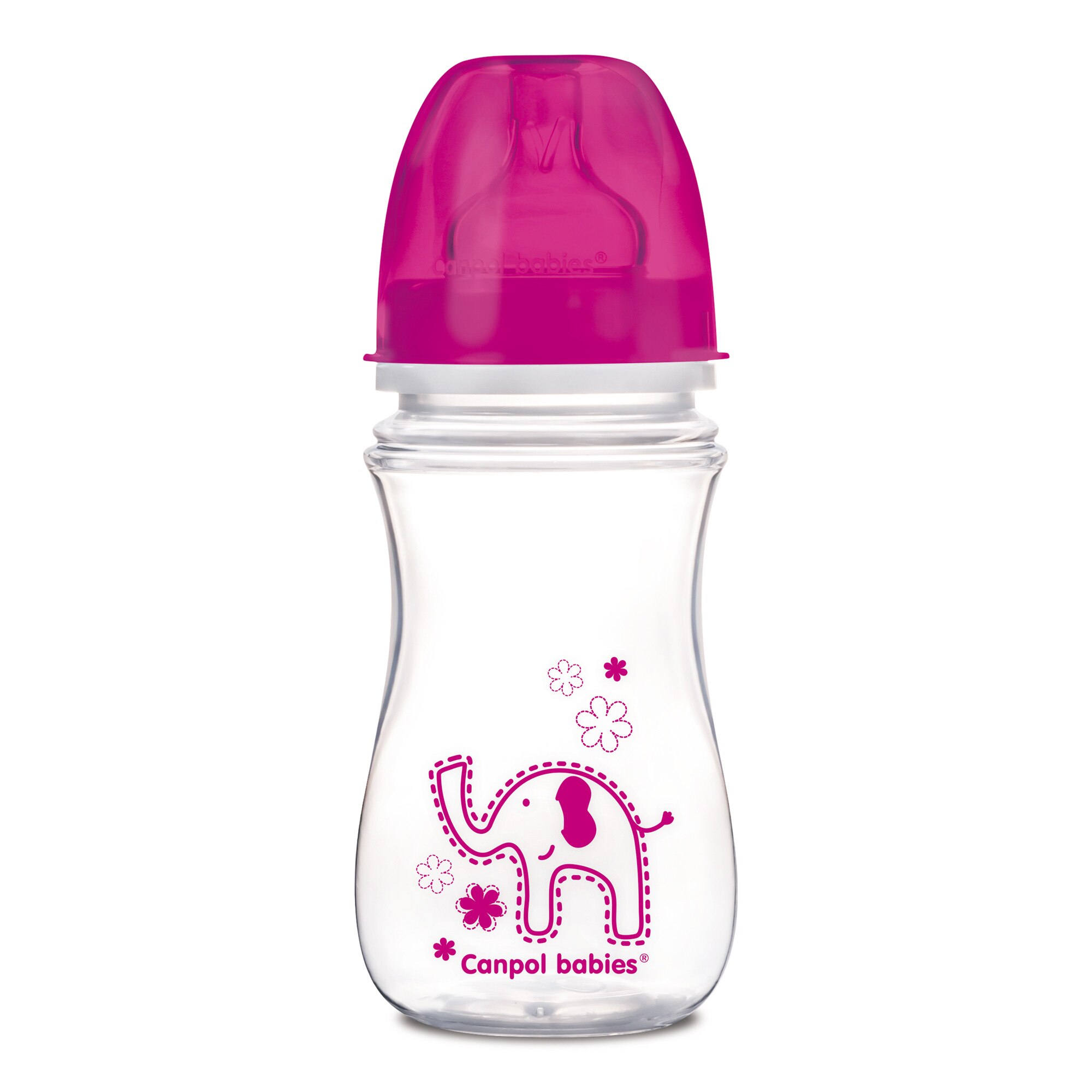 Biberon anticolici gat larg, Canpol babies®, polipropilena, 240 ml, “Colourful animals”, roz