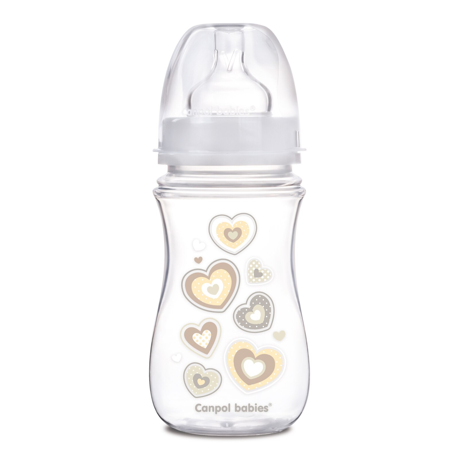 Biberon anticolici gat larg, Canpol babies®, polipropilena, 240 ml, “Newborn Baby”, bej Bej 240 ml