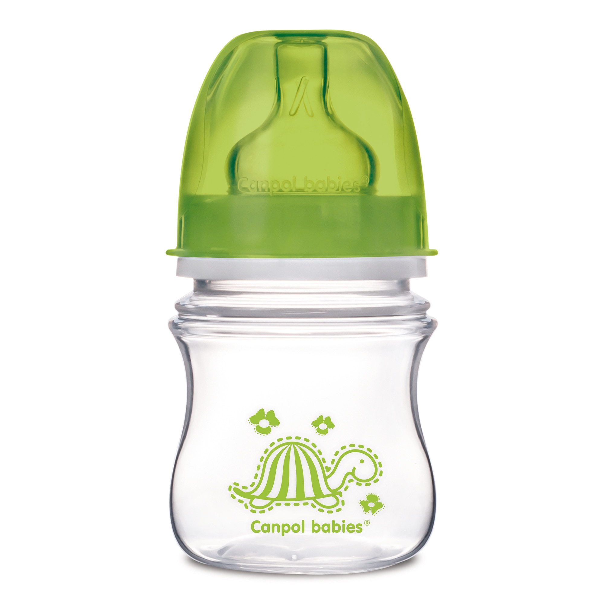 Biberon anticolici gat larg, Canpol babies®, polipropilena, 120 ml, “Colourful animals”, verde
