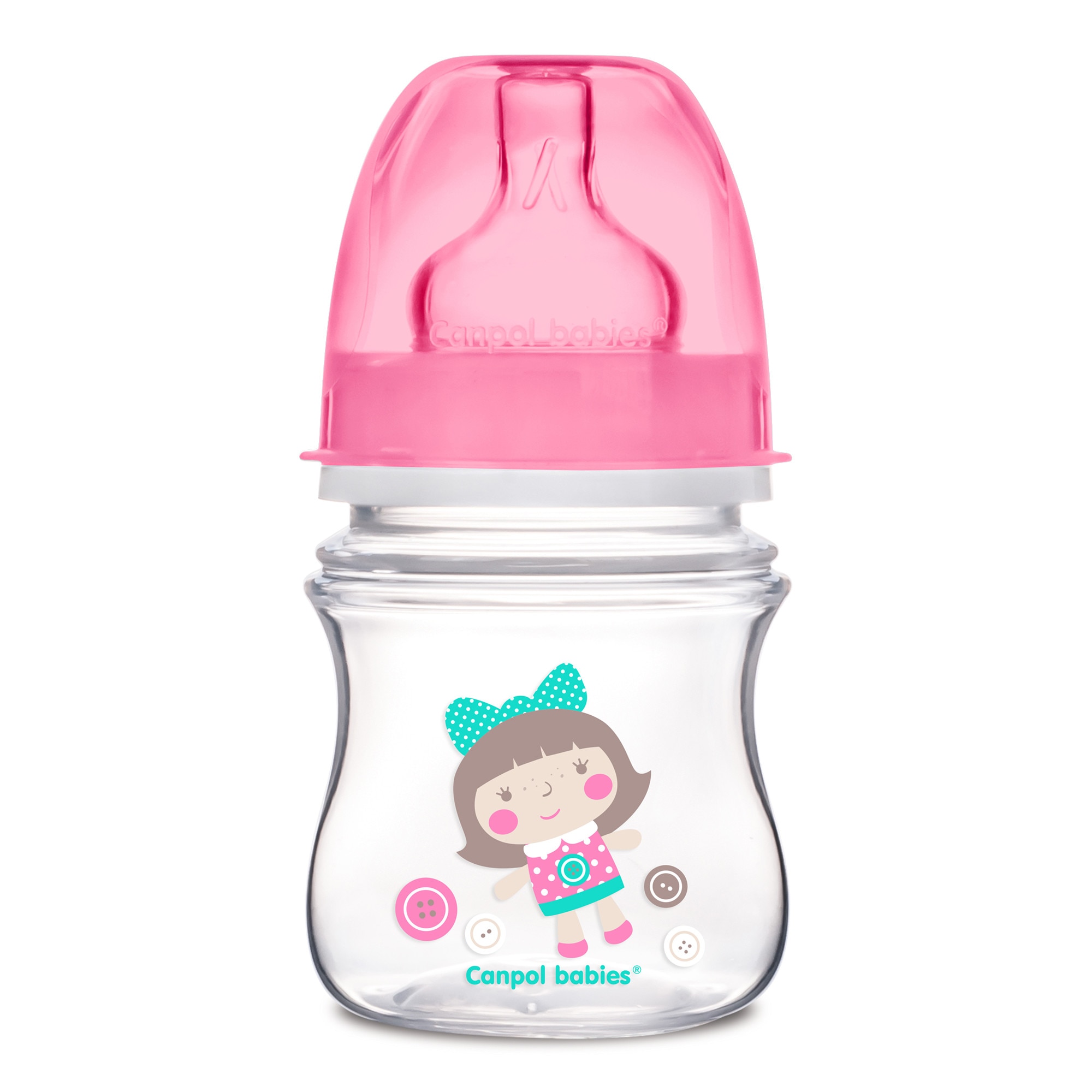Biberon anticolici gat larg, Canpol babies®, polipropilena, 120 ml, “Toys”, roz