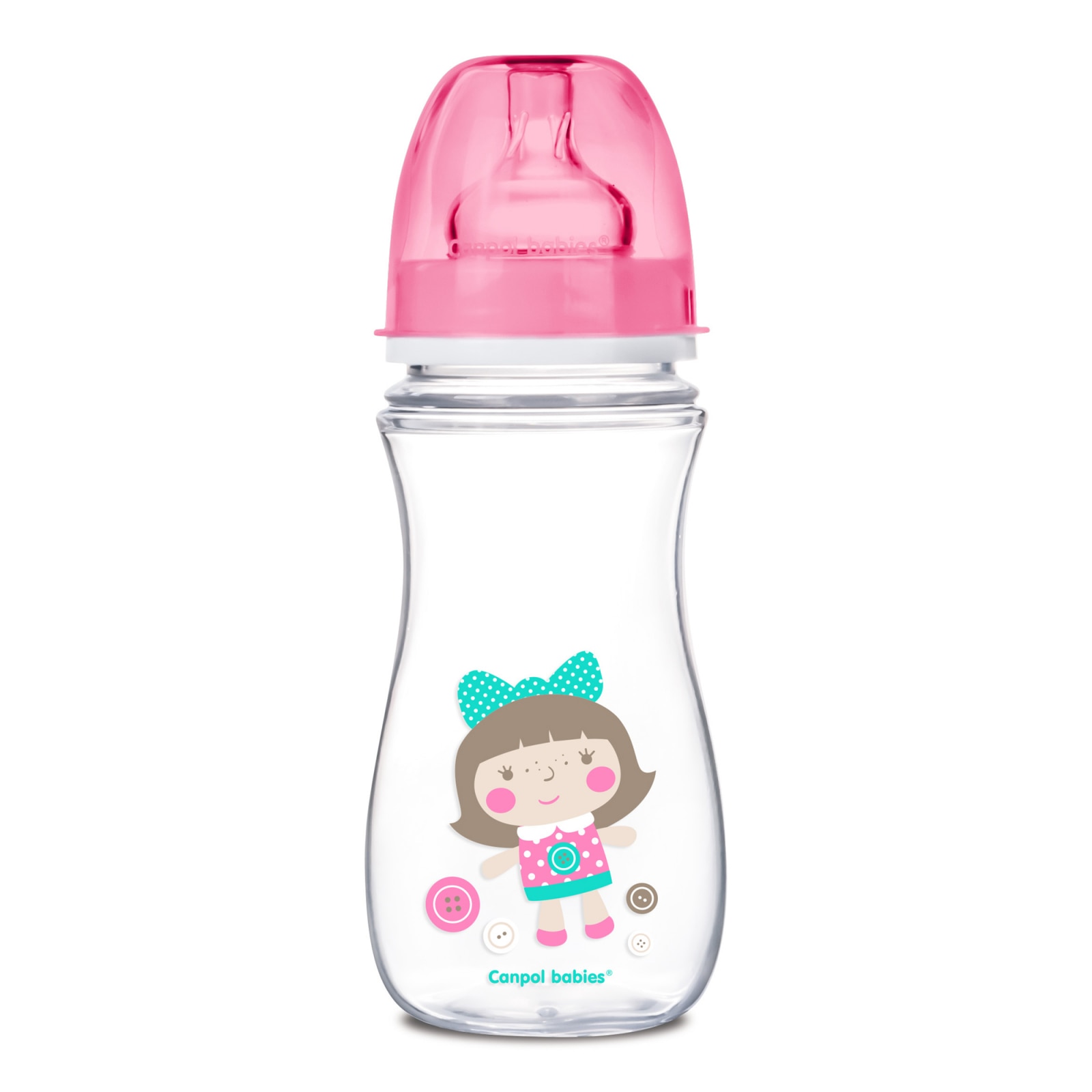 Biberon anticolici gat larg, Canpol babies®, polipropilena, 300 ml, “Toys”, roz Roz 300 ml