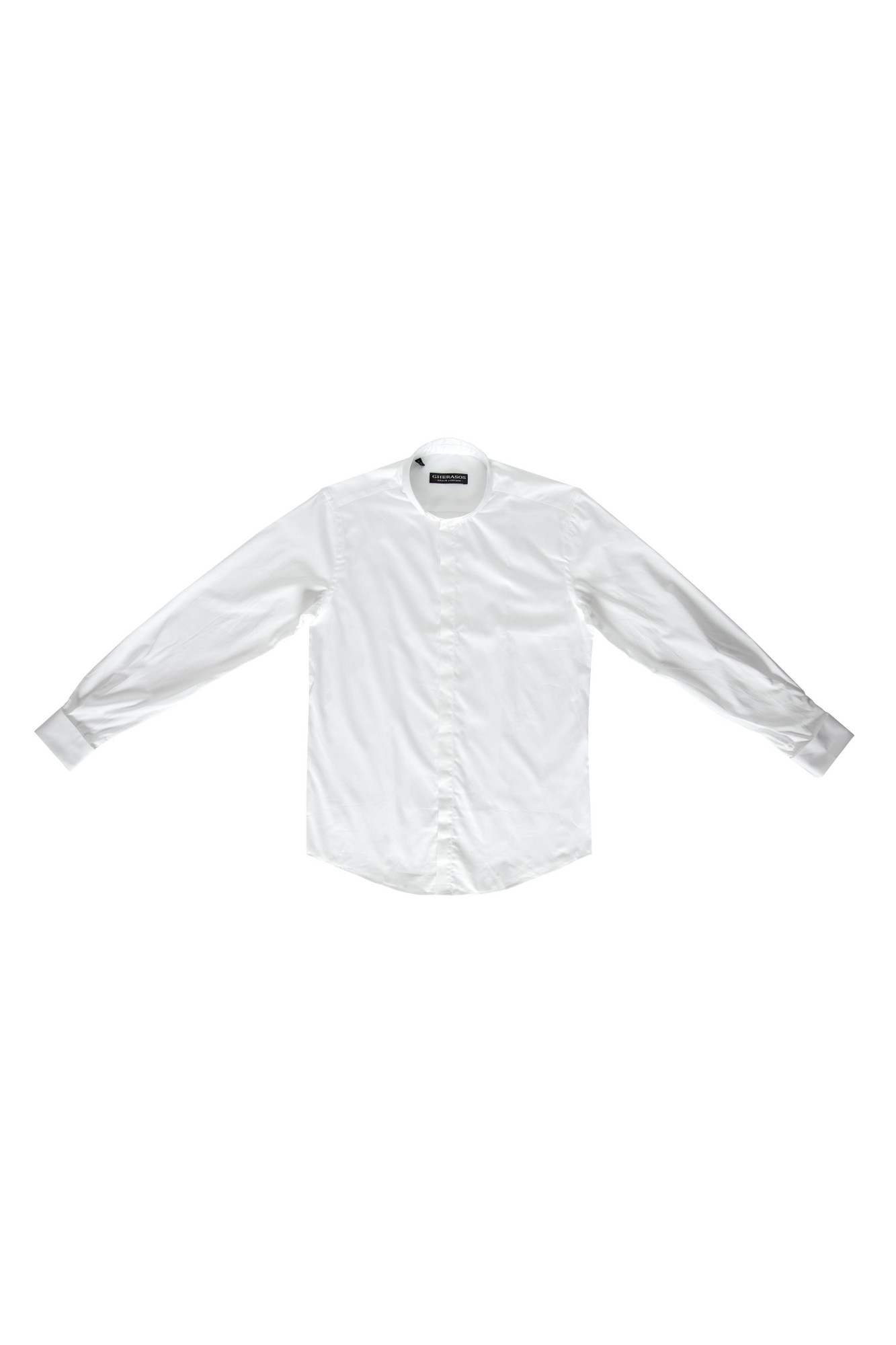 Camasa cambrata GHERASOS cu guler tunica, material bumbac 100%, Alb