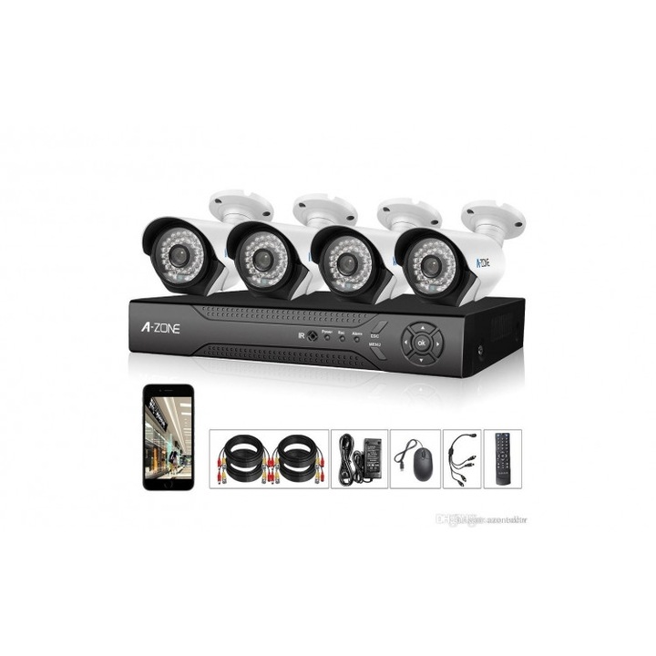HD megfigyelő készlet, 1 megapixeles, 4 beltéri/kültéri kamerából áll