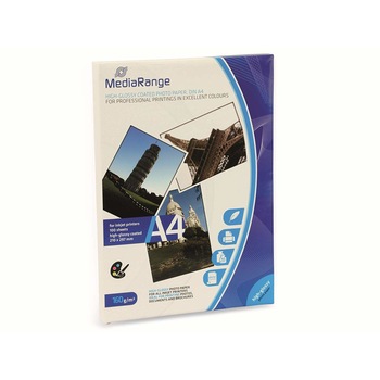 Hartie MediaRange A4 hartie foto pentru imprimante cu jet de cerneala, high-glossy,,160g ,100/pagini Hartie MediaRange A4 hartie foto pentru imprimante cu jet de cerneala, high-glossy,,160g ,100/pagini