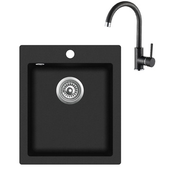 Pachet Aquasanita chiuveta Simplex SQS100-601W, silicsana, cu baterie Sabia 5523-601, cartus ceramic, negru Pachet Aquasanita chiuveta Simplex SQS100-601W, silicsana, cu baterie Sabia 5523-601, cartus ceramic, negru