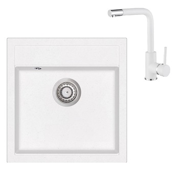 Pachet Aquasanita chiuveta Tesa, patrata silicsana cu baterie Forte, cartus ceramic, alb Pachet Aquasanita chiuveta Tesa, patrata silicsana cu baterie Forte, cartus ceramic, alb