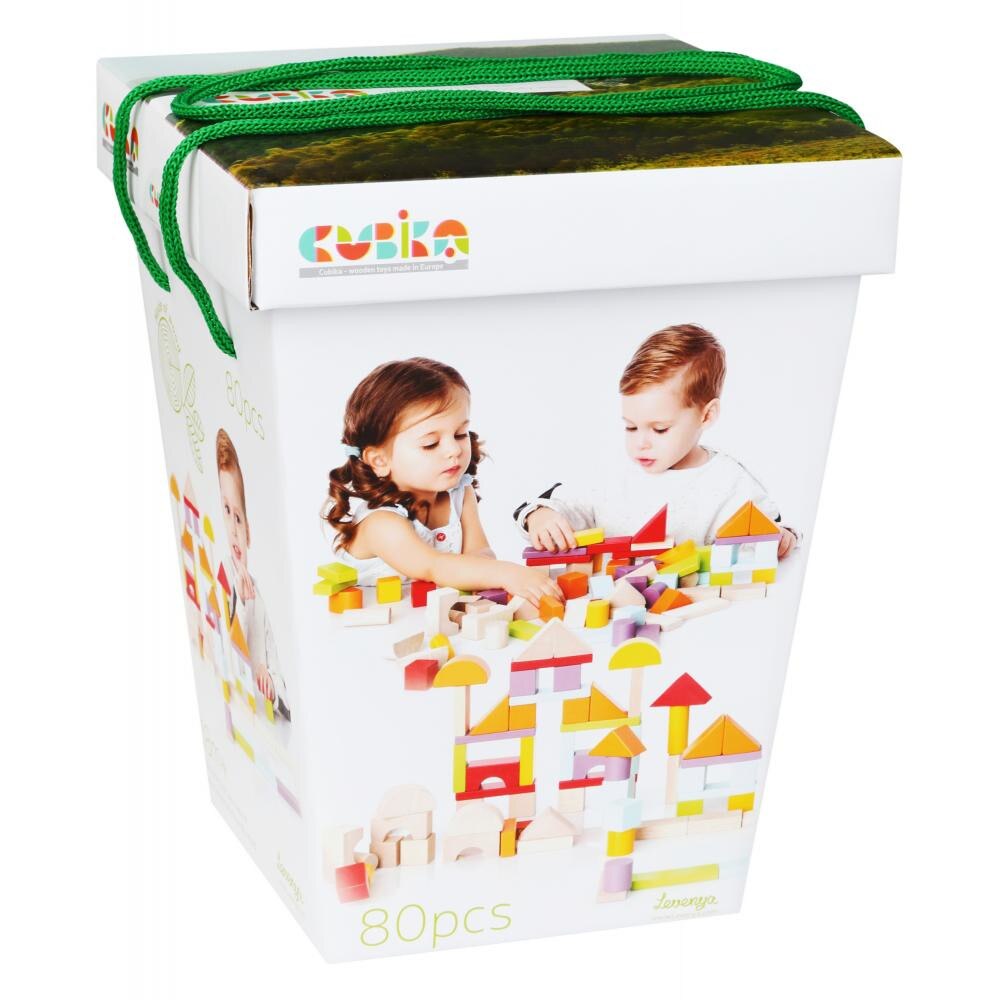 Jucarie din lemn Cubika Set constructii 80 piese