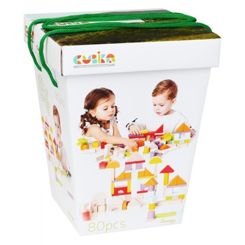 Jucarie din lemn Cubika Set constructii 80 piese Jucarie din lemn Cubika Set constructii 80 piese