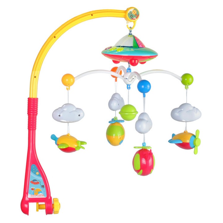 QBT Kiságyforgó, hold és csillag kivetítővel, zenével, távirányítóval és 4 mozgó karral, játékokkal