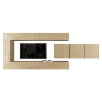 Set Mobila Living Modular Quadro 15 , MDF Lucios, CAPPUCCINO, Dimensiune 400 cm Set Mobila Living Modular Quadro 15 , MDF Lucios, CAPPUCCINO, Dimensiune 400 cm