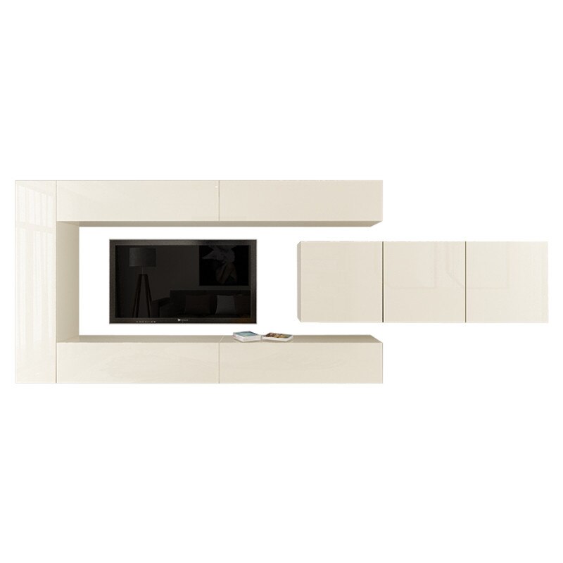 Set Mobila Living Modular Quadro 15 , MDF Lucios, CREM, Dimensiune 400 cm
