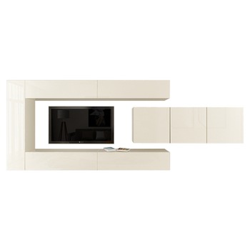 Set Mobila Living Modular Quadro 15 , MDF Lucios, CREM, Dimensiune 400 cm Set Mobila Living Modular Quadro 15 , MDF Lucios, CREM, Dimensiune 400 cm