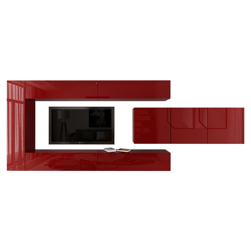 Set Mobila Living Modular Quadro 15 , MDF Lucios, BORDO, Dimensiune 400 cm