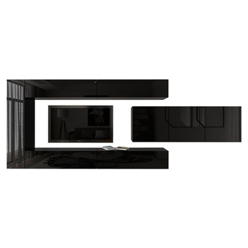 Set Mobila Living Modular Quadro 15 , MDF Lucios, NEGRU, Dimensiune 400 cm Set Mobila Living Modular Quadro 15 , MDF Lucios, NEGRU, Dimensiune 400 cm