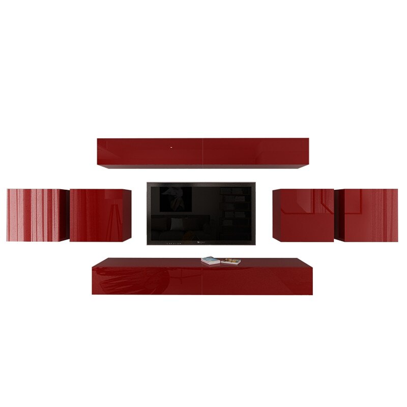 Set Mobila Living Modular Quadro 16 , MDF Lucios, BORDO, Dimensiune 440 cm