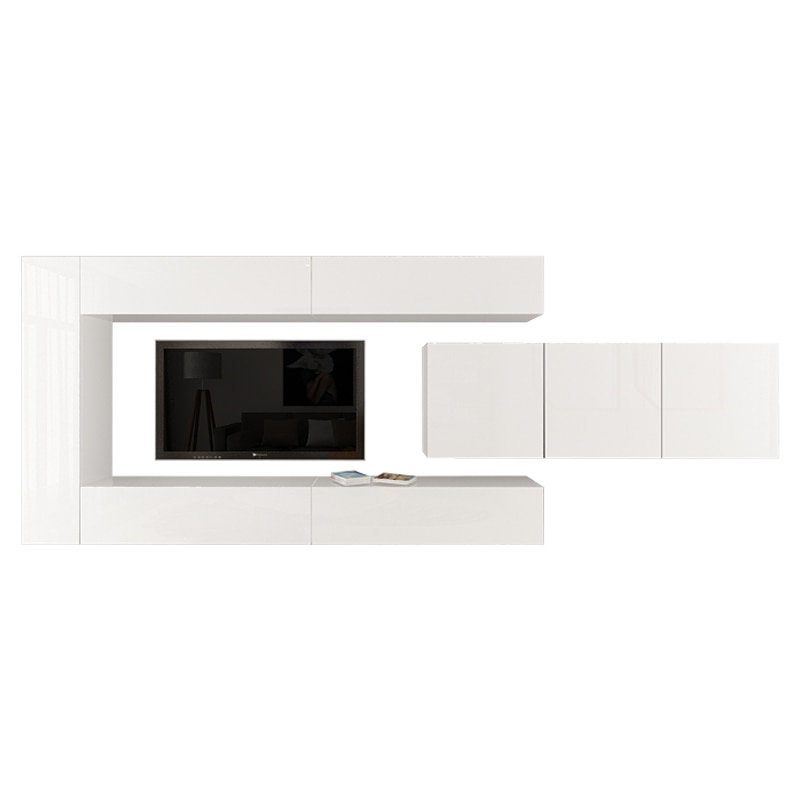 Set Mobila Living Modular Quadro 15 , MDF Lucios, ALB, Dimensiune 400 cm