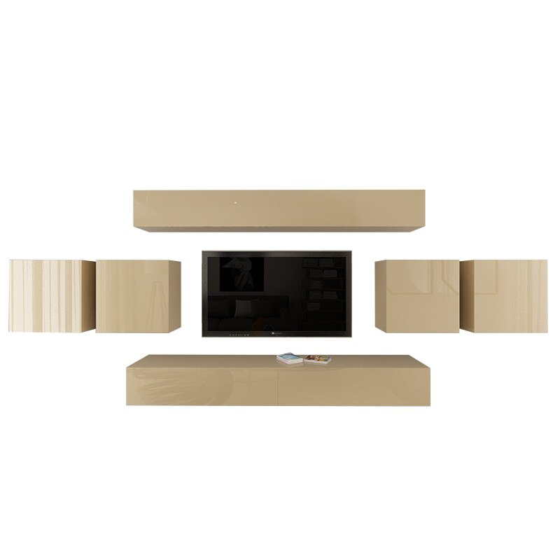 Set Mobila Living Modular Quadro 16 , MDF Lucios, CAPPUCCINO, Dimensiune 440 cm
