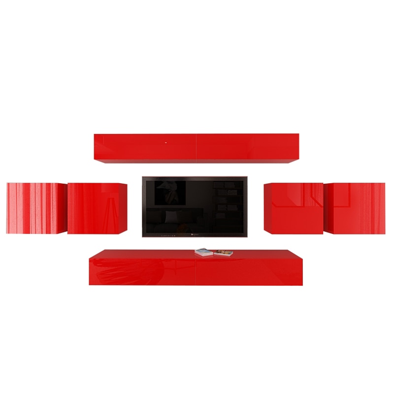 Set Mobila Living Modular Quadro 16 , MDF Lucios, ROSU, Dimensiune 440 cm