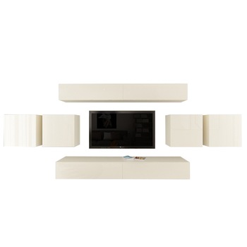 Set Mobila Living Modular Quadro 16 , MDF Lucios, CREM, Dimensiune 440 cm Set Mobila Living Modular Quadro 16 , MDF Lucios, CREM, Dimensiune 440 cm