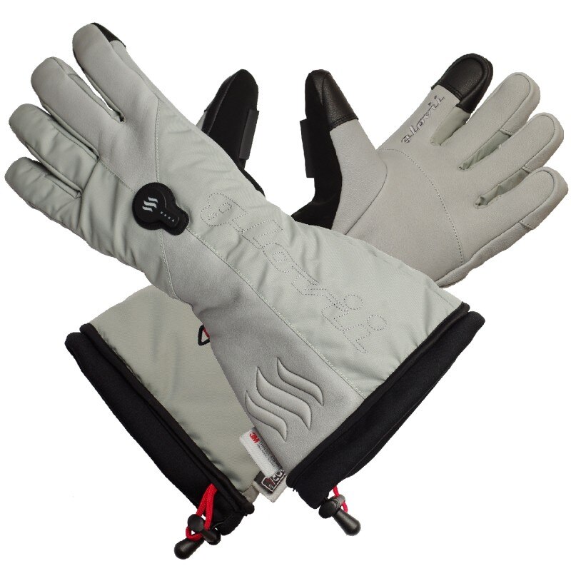 Manusi schi cu incalzire GS8S, Glovii, Piele naturala, Cu baterie si incarcator, Alb/Negru, S