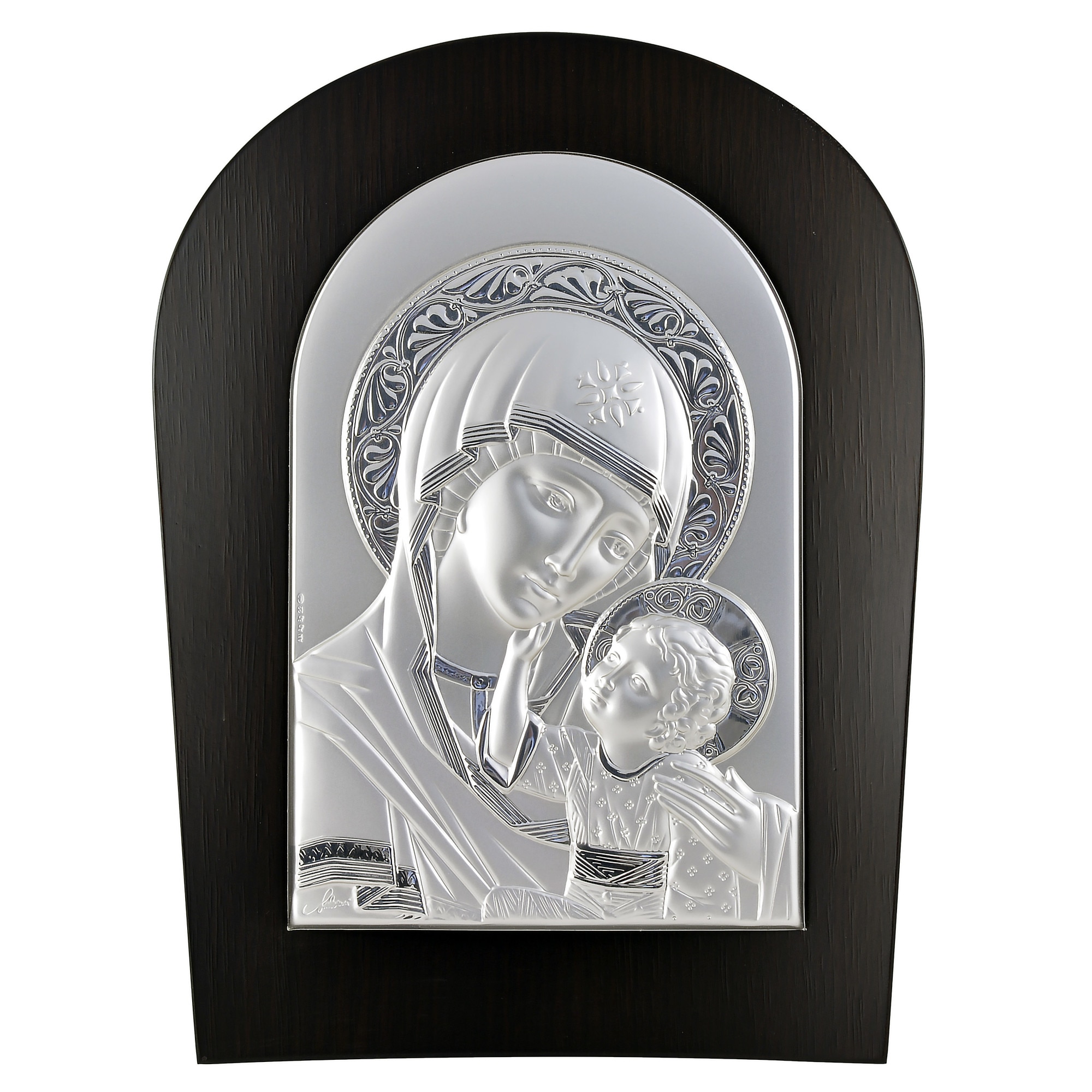 Icoana placata cu argint in lemn de culoare neagra - Maria cu pruncul - Ortodox, Arcada, 18x13 cm, 1/3