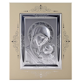 Icoana placata cu argint - Fecioara Maria cu pruncul Iisus - Ortodox, rama compozit, drept, 11x9 cm, 1/3 Icoana placata cu argint - Fecioara Maria cu pruncul Iisus - Ortodox, rama compozit, drept, 11x9 cm, 1/3